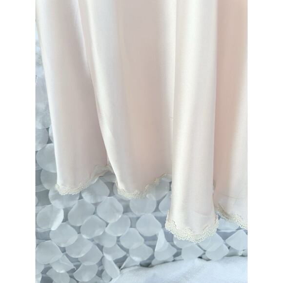 Oleg Cassini Small Long Pink Satin Gown Dress Lace Bridal Elegant Wide Sweep - Picture 8 of 12